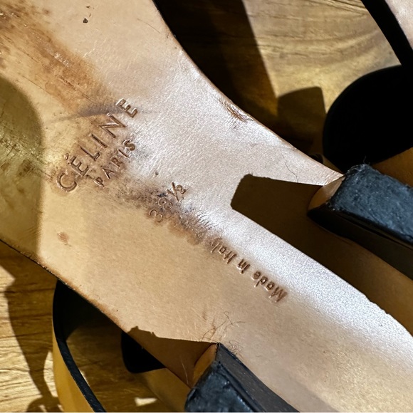 Celine Paris Women’s Designer Tan Leather Ankle Buckle Sandals Luxury Low Heel - Picture 10 of 11